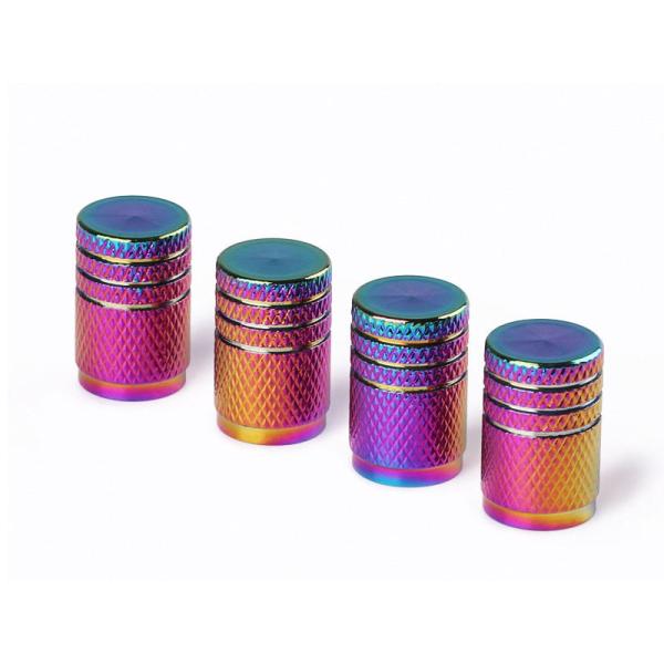 汎用タイプ 自動車用 丸形 バルブキャップ アルミ合金製 ４個セット#レインボー