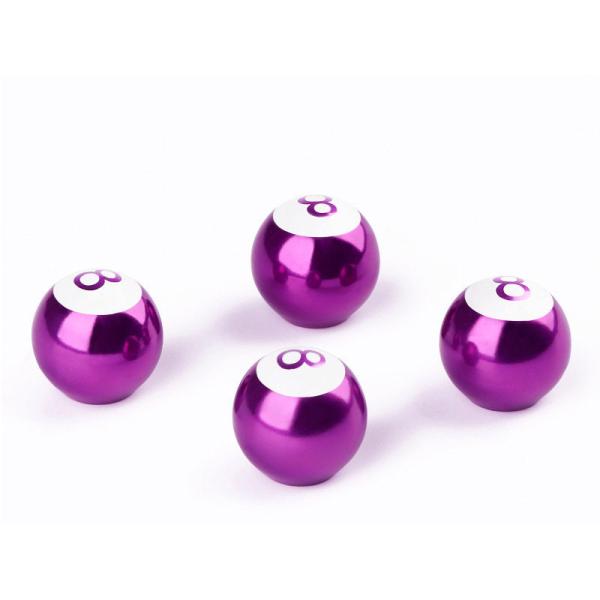 汎用タイプ 自動車用 8BALL バルブキャップ アルミ合金製 ４個セット#パープル