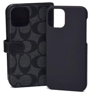 コーチ iphoneケース COACH コーティングキャンバス シグネチャー フォリオ 2way iPhone12/iPhone12PRO 専用 手帳型 ケース チャコール C5090｜pike-st