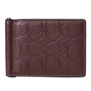 コーチ メンズ 財布 COACH レザー シグネチャー 型押し マネークリップ スリム ビルフォールド 二つ折り カードケース 財布 メイプル CDD01