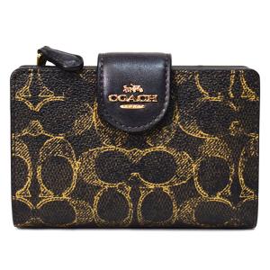 コーチ 財布 COACH コーティングキャンバス レザー シグネチャー ラブド ミディアム コーナー ジップ ウォレット 二つ折り財布 ブラウン CEC28