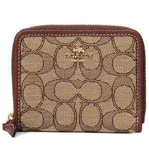 コーチ 財布 COACH ジャガード レザー シグネチャー ロゴ スモール ジップ アラウンド ウォレット 二つ折り 財布 カーキ×サドルマルチ CH389｜pike-st