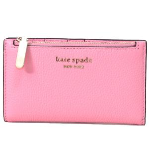 ケイトスペード 財布 katespade ぺブルレザー ブラッドリー ロゴ スモール スリム バイフォールド 二つ折り カードケース コンパクト財布 ロココピンク K4601｜pike-st