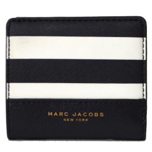 マークバイマークジェイコブス コンパクト財布 MARC BY MARC JACOBS レディース コーティングキャンパス レザー ボーダー ブラック×ホワイト【訳あり】M0011764｜pike-st