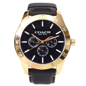 コーチ 時計 COACH レザー メンズ クロノグラフ 専用BOX付き 本革 ウォッチ 腕時計 ブラック×ゴールド W1624｜pike-st