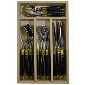 難あり/ライヨール ラギオール  ディナーカトラリー24ピースセット 木箱入り ブラック (ゴールド...