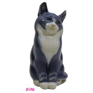 ロイヤルコペンハーゲン フィギュリン ネコ置物 Sitting Cat グレー(No.5081)　