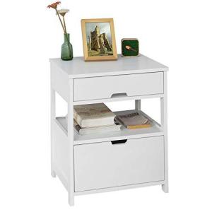 SoBuy ベッドサイドテーブル ナイトテーブル 引き出し付き サイドテーブル おしゃれ 幅45 白 北欧 コンパクト シ