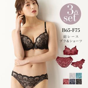 ブラジャー ショーツ セット 3点セットノーマル＋Tバックショーツ 下着 レディース レース 女性 上下 ブラ セクシー 谷間 育乳 脇肉 盛れる 総レース おしゃれ