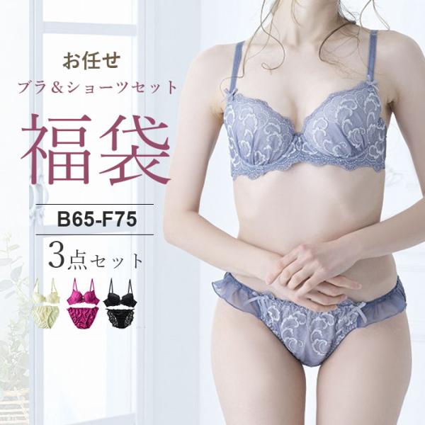 ブラジャー ショーツ セット 3点 福袋 おまかせ Bカップ Cカップ Dカップ Eカップ Fカップ...