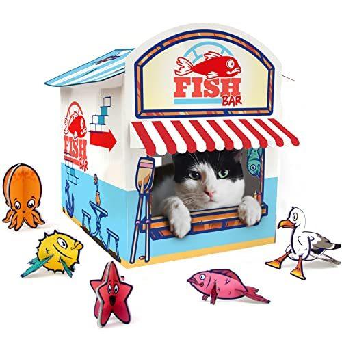 Suck UK Cat Kiosk Play House | Cat Toys | Cardboar...