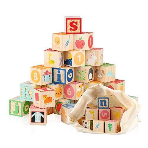 Jamohom Wooden ABC Building Blocks for Toddlers 1+...