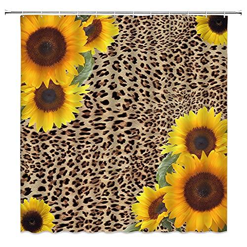 Leopard Sunflower Shower Curtain Animal Skin Mix Y...