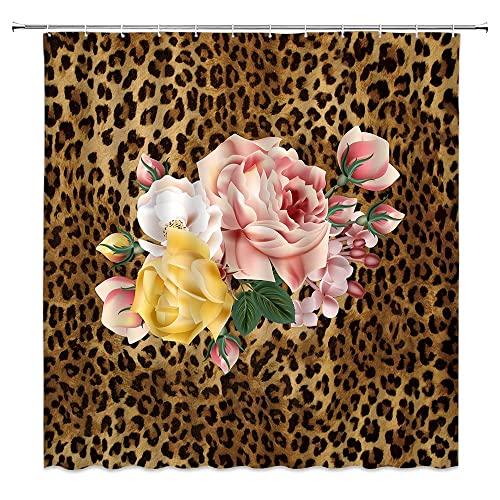 Leopard Print Shower Curtain Cheetah Skin Flower R...