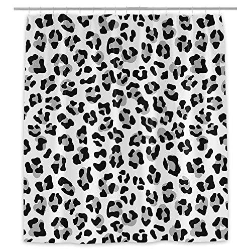 Grey Black Leopard Print Shower Curtain, Animal Sk...