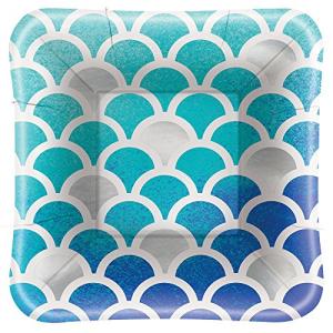 Foil Ocean Blue Scallop Print Square Appetiser Plates, 8ct｜pinkcarat