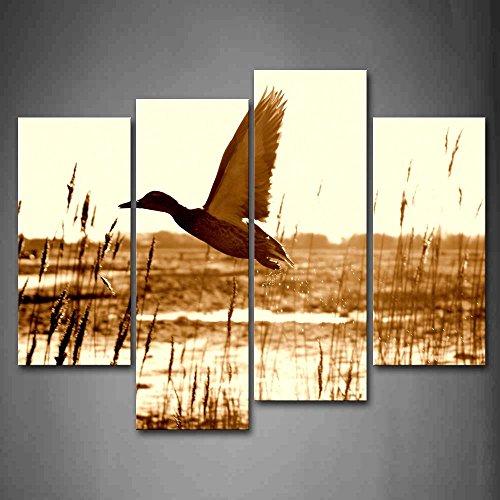Brown Duck Fly Upon River Wall Art Painting Pictur...