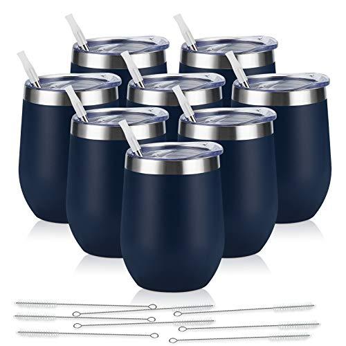 8 Pack 12Oz Stainless Steel Wine Tumblers, Insulat...