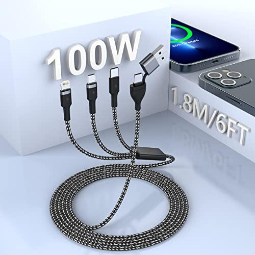 100W USB C マルチ高速充電ケーブル 6フィート 5-in-2 PD 66W USB/C -...