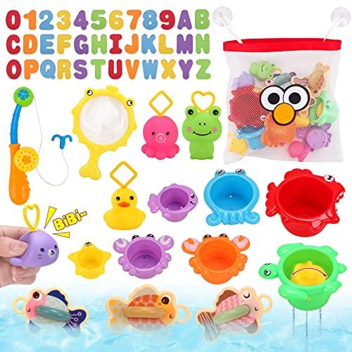Qizebaby ベビーバスおもちゃ 53個 幼児用バスタブおもちゃ 2-4歳 釣りプールゲーム ス...