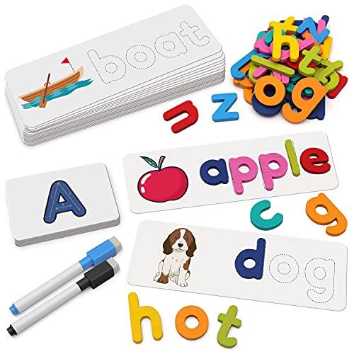 Coogam 読書 &amp; スペル学習おもちゃ 木製文字 フラッシュカード サイト 単語 マッチング A...