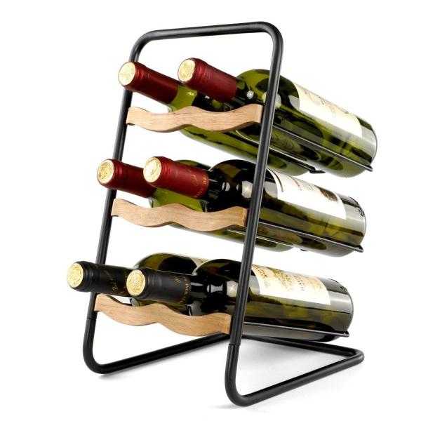 ワインラック カウンタートップ 3段 自立型ワインホルダー ワインボトル6本用 木製ワイン収納ラック...