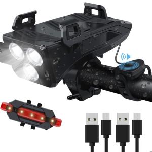 LAMONKE Bike Light, 3LED USB Rechargeable 4000mAh Headlight, Waterproof Fro