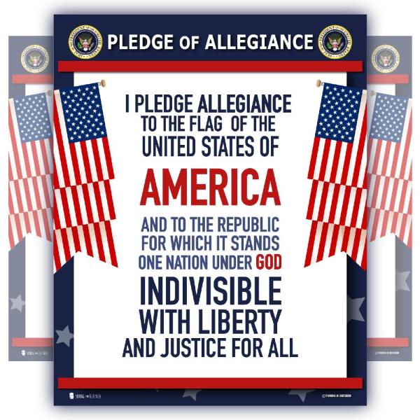 Pledge Allegianceのポスターラミネート加工アメリカ国旗印刷の教室飾りチャートUSA ...