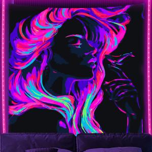 Blacklight Tapestry Aesthetic Trippy Tapestry UV Reactive Cool Girl Psychedの商品画像