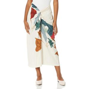 Vince Women s Painted Abstract Draped Knot Skirt, Milk, X-Small｜pinkcarat