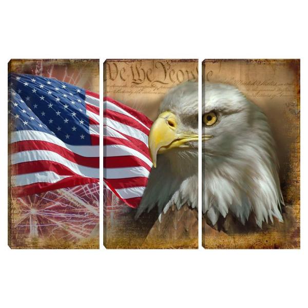素朴なアメリカ国旗キャンバスポスタープリントウォールアート 3ピース 愛国的コンセプト アメリカ国旗...