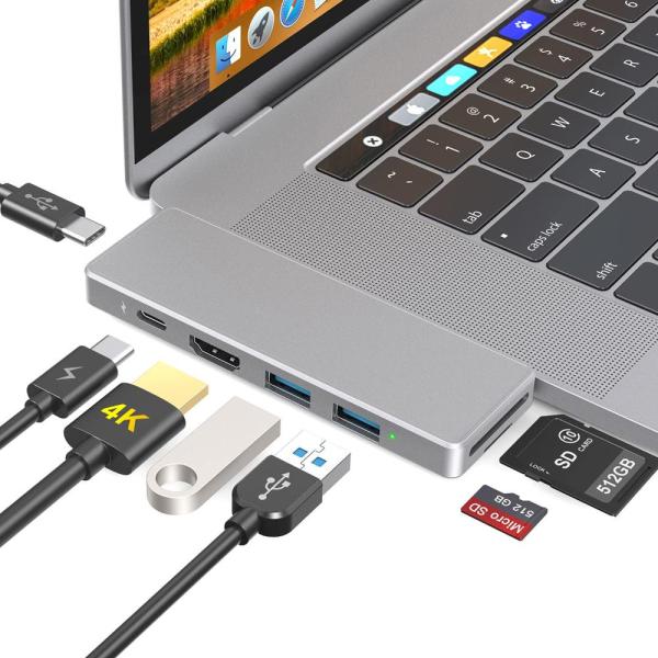 USB Cハブ 7イン2 アルミニウム合金アダプター Thunderbolt 3コネクター2個付き ...