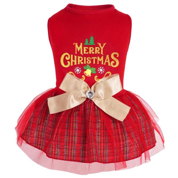 cyeollo Christmas Dog Dress Holiday Theme Plaid Do...