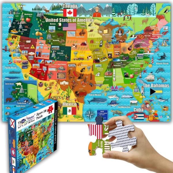 Think2Master Colorful United States Map 100 Pieces...