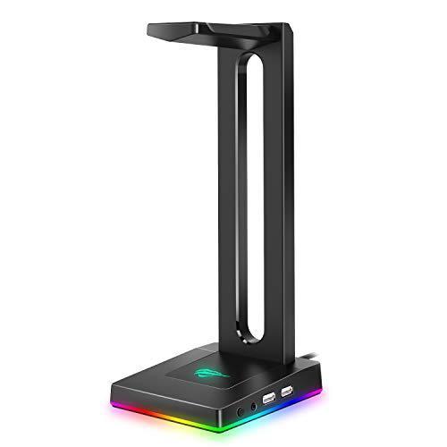 Havit RGB ヘッドフォンスタンド 3.5mm AUX 2 USBポート付き ヘッドホンホルダ...