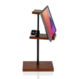 Shevvi 木製タブレットスタンド 携帯電話スタンドホルダー 高さ調節可能 360度回転 ウォールナット材 デスク用充電ドック iPad iPhon