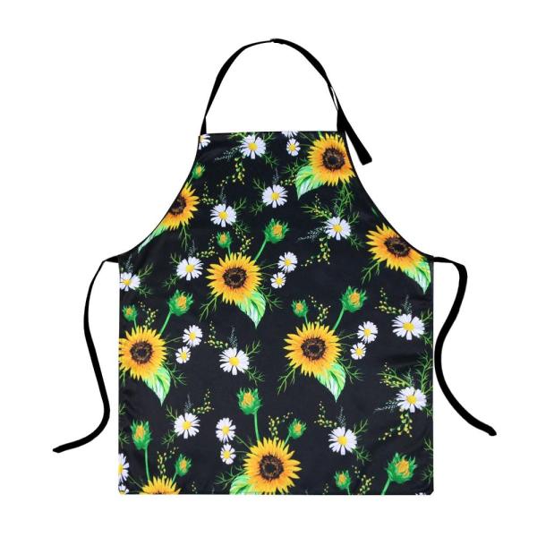 Sunflower Aprons for Women Cute Black Floral Apron...