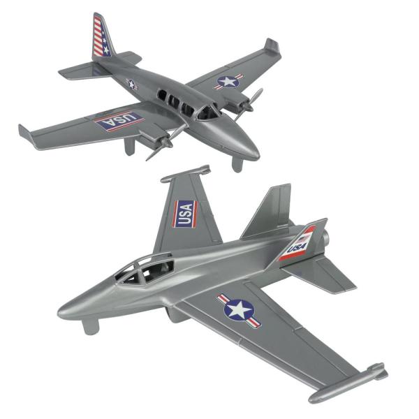 TimMee Prop Plane and Fighter Jet - 2pc Silver Gra...