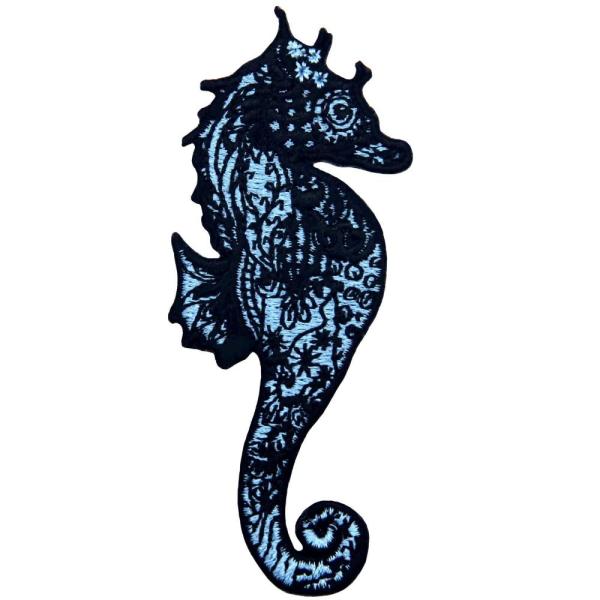 Zentangle Style Seahorse Patch Embroidered Appliqu...