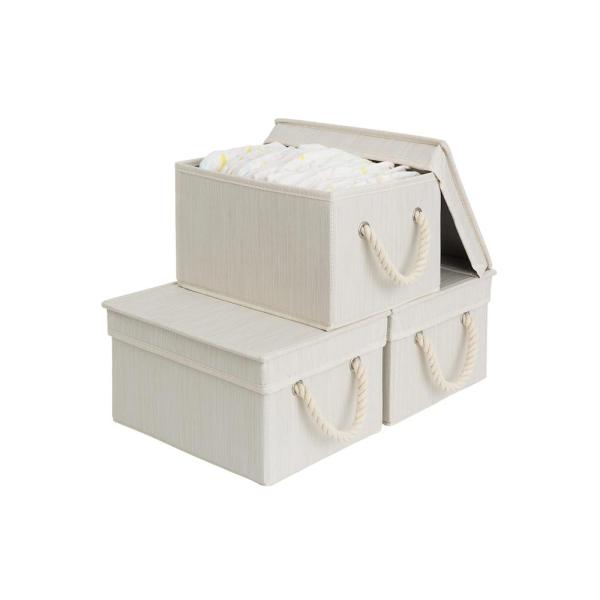 StorageWorks 収納ボックス ポリエステル製 コットン紐取っ手 蓋付 折り畳み可 3個セッ...