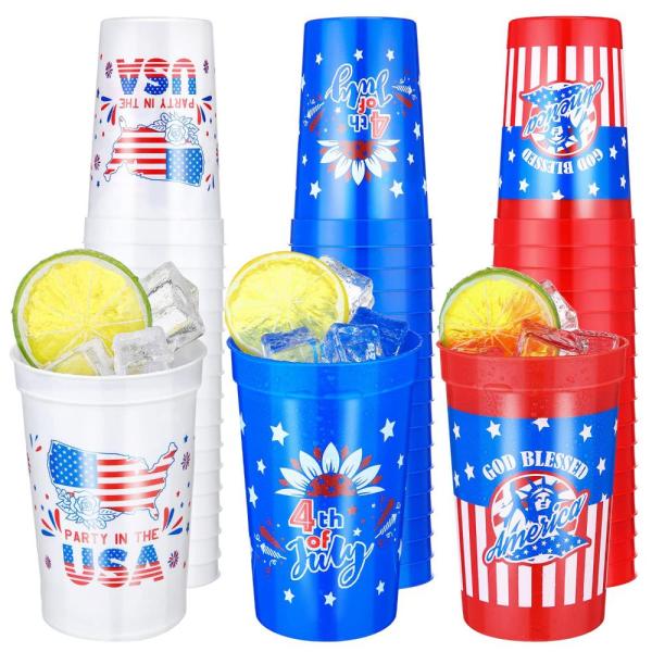 48 Pieces Patriotic Plastic Cups 4th of July Party...