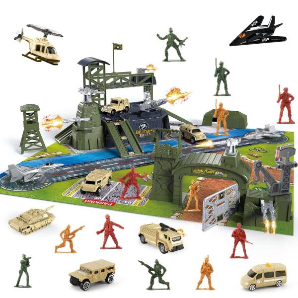 62 Pieces Military Base Set Army Men Toy Mini Acti...