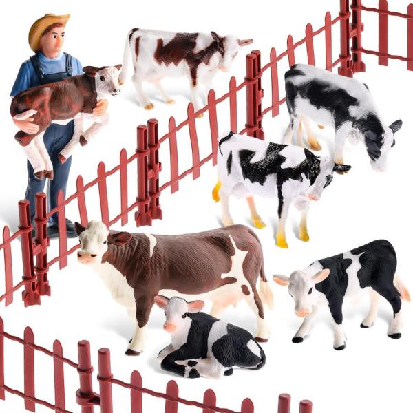 17 Pieces Corral Fence Toy Cow Farm Figures Barn A...