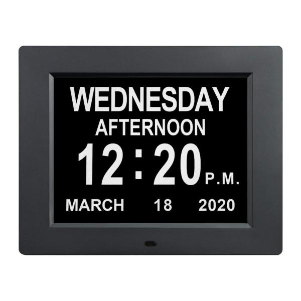 アップグレード  デジタル日付カレンダーアラーム時計 - 8アラーム、非略語曜日&amp;月メモリ損失、認知...