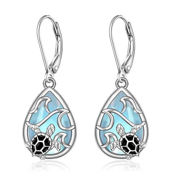 Sea Turtle Earrings for Women Moonstone Black Turt...