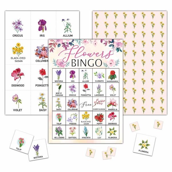 KFNER Flowers Bingo Game - Blush Pink Floral Bingo...