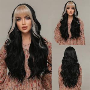 ISHINE Black Wigs for Women, Long Wavy Curly Wigs with Bangs, No Lace Color｜pinkcarat