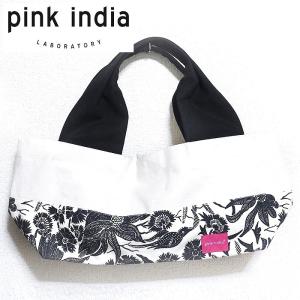 トートバッグ レディース 帆布 北欧 pink india ボートシェイプ | paradiseblack ベージュ ブラック 花柄（可愛い かわいい エコバッグ）｜pinkindia