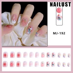 ネイル チップ かわいい宝石花フラワーデザイン 春夏大人気フレンチネイルシール ショートロングピンクつけ爪 雰囲気感高級感 透明感?光沢感 貼るだけ簡単ネイ