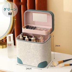 メイクボックス 鏡付き 大容量 持ち運び トレイ付き コスメボックス